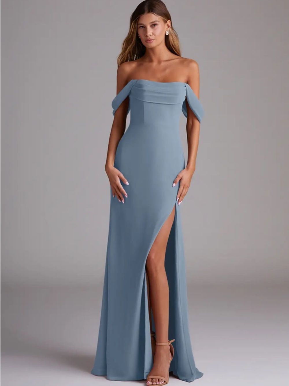 Azazie Saige Dusty A Line Off the Shoulder Chiffon Convertible Dress Strapless